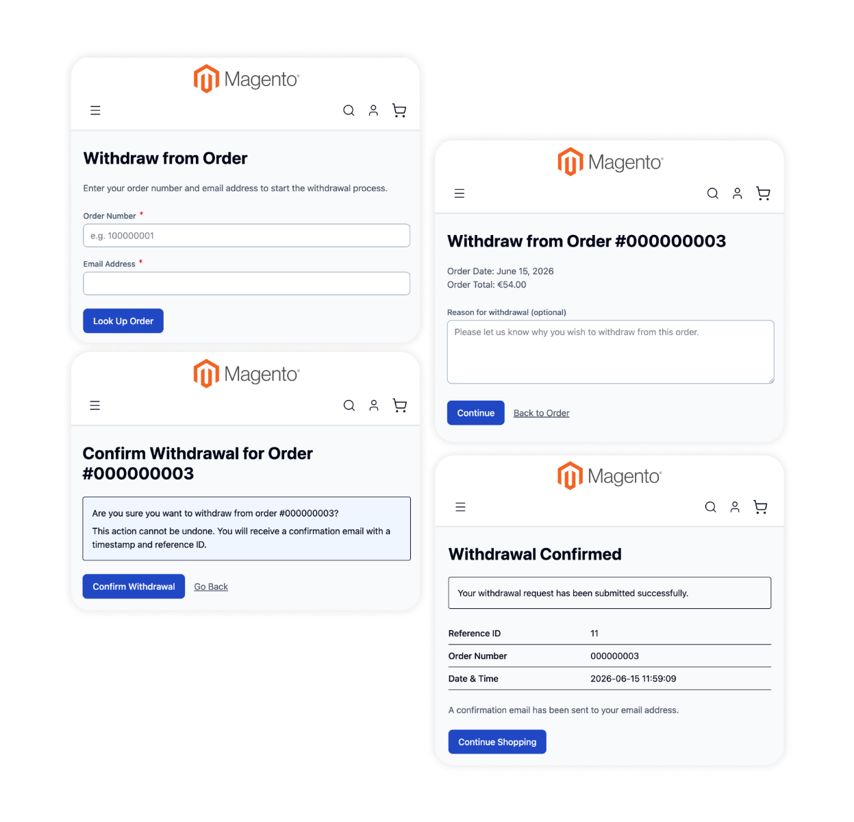 Magento 2 ingangen voor herroepingsverzoeken