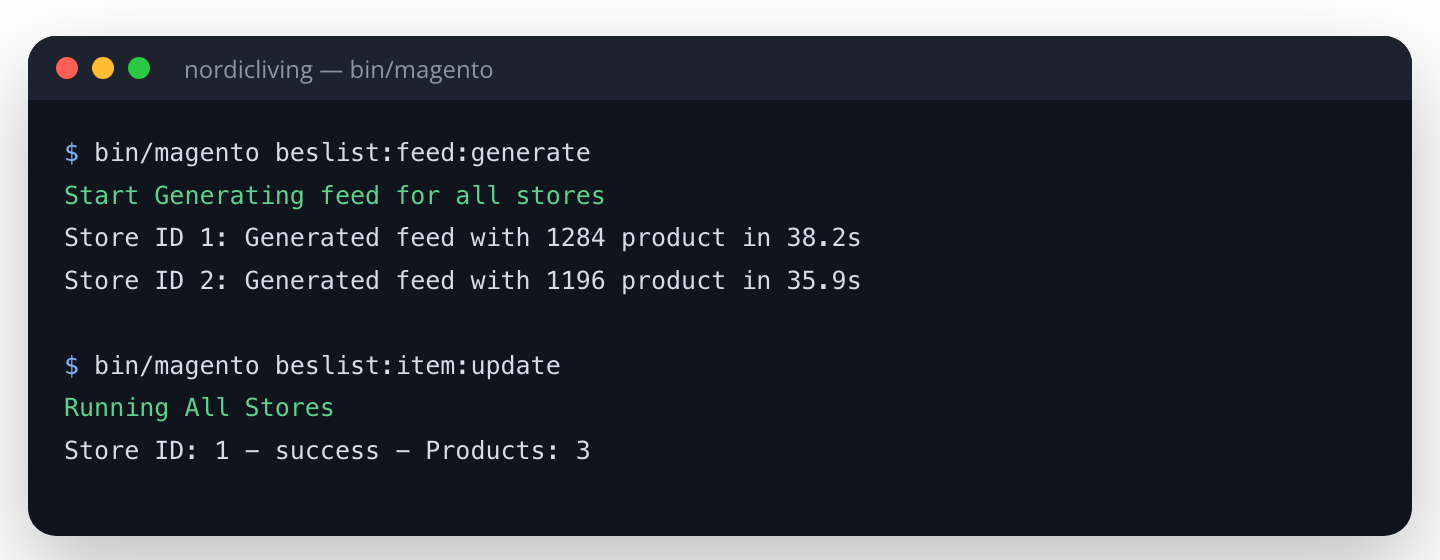 Beslist.nl-feed genereren en items bijwerken in de Magento CLI