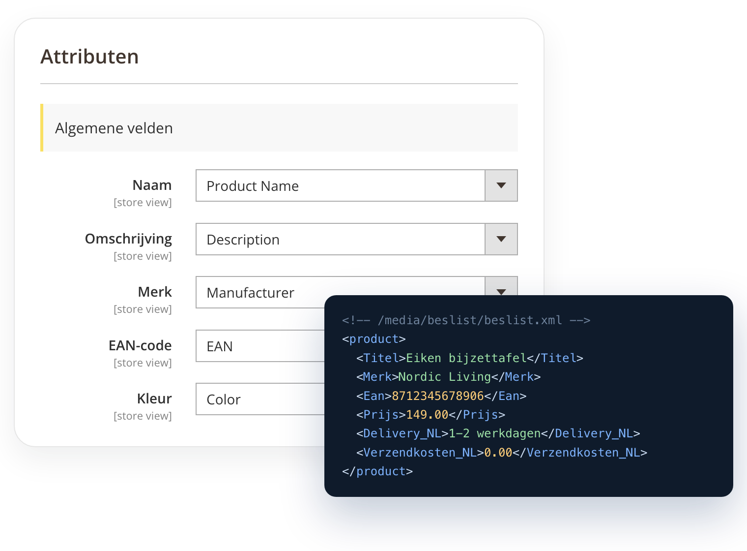 Attributen koppelen en XML-output van de Beslist.nl-feed in Magento 2