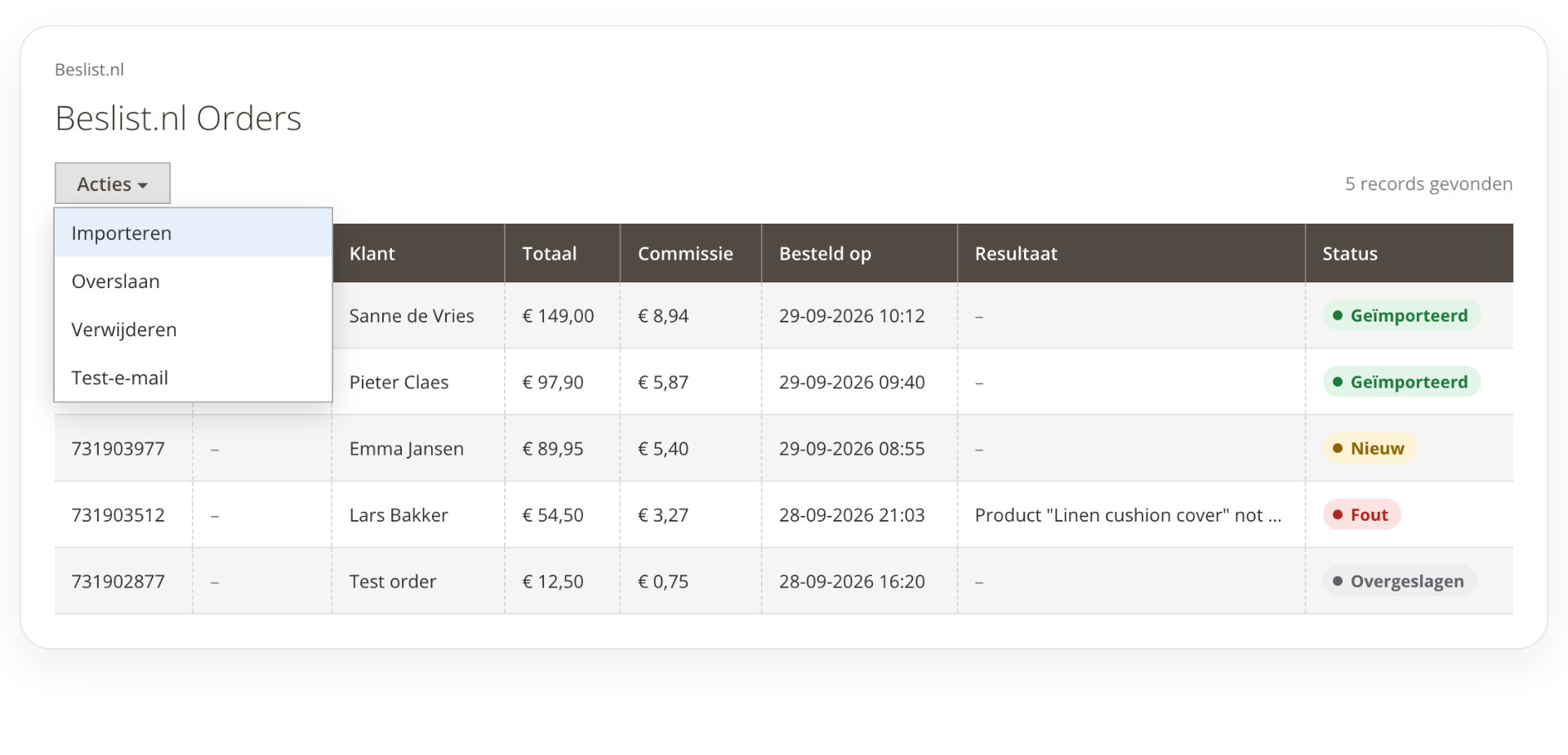 Overzicht van Beslist Winkelwagen-orders in Magento 2