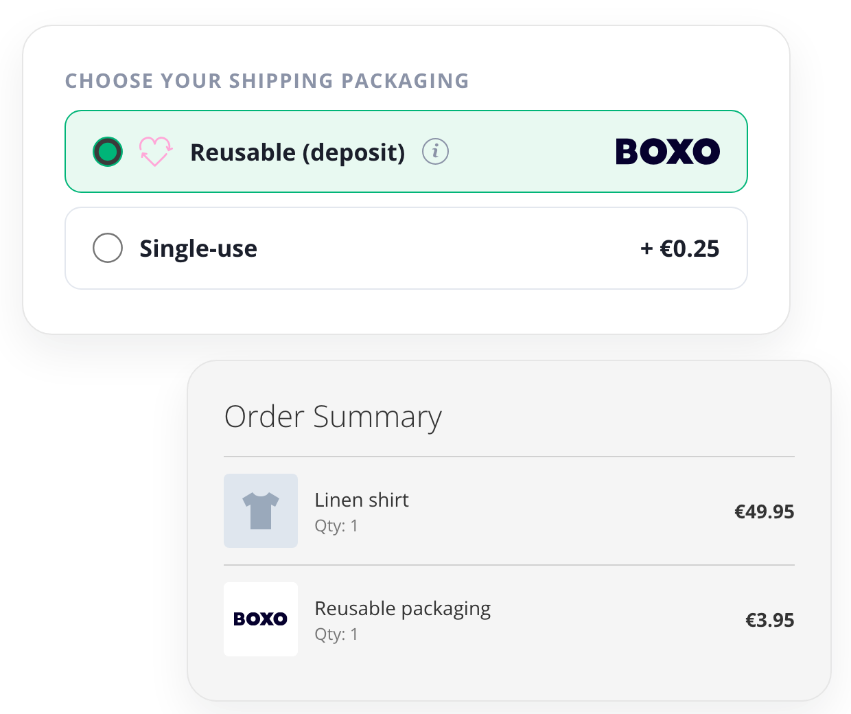 Magento 2-checkout met BOXO herbruikbare verpakkingsoptie