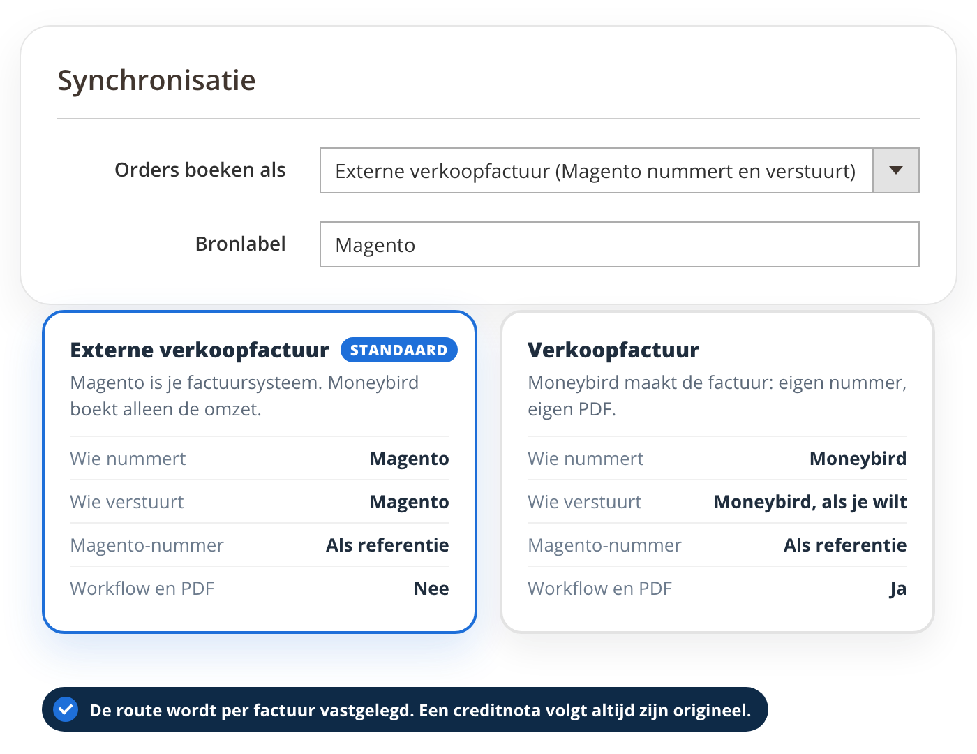 Kies hoe Magento-orders in Moneybird geboekt worden