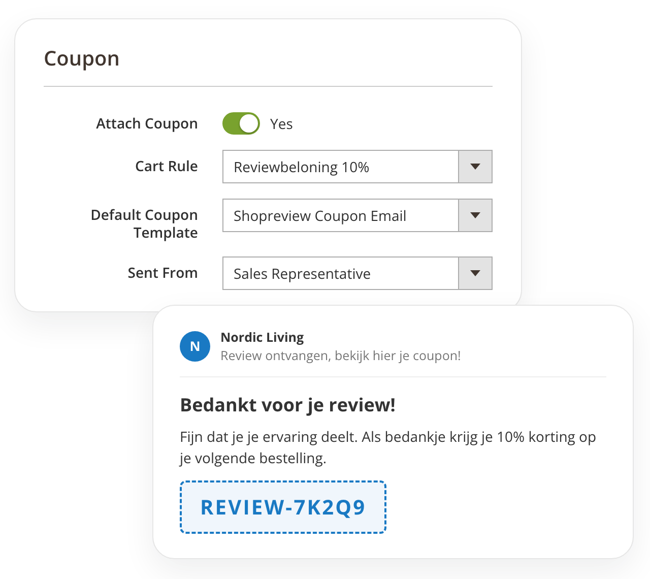 Magento 2 Shopreview e-mail met couponbeloning