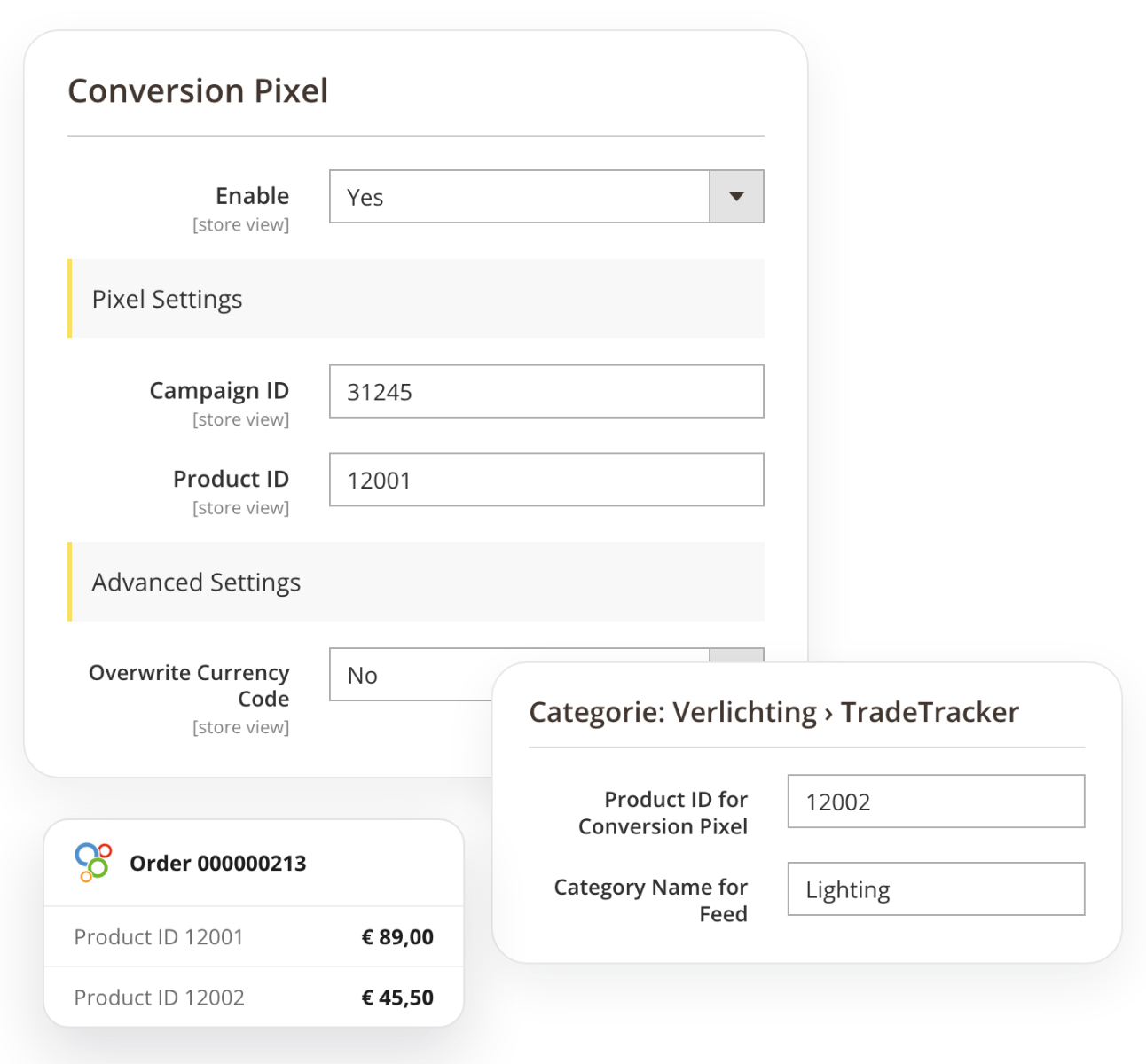 Instellingen van de TradeTracker-conversiepixel in Magento 2