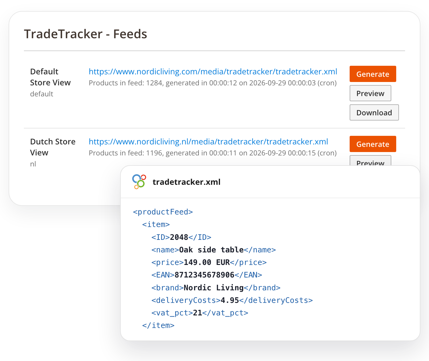 TradeTracker XML-productfeed in de Magento 2-admin