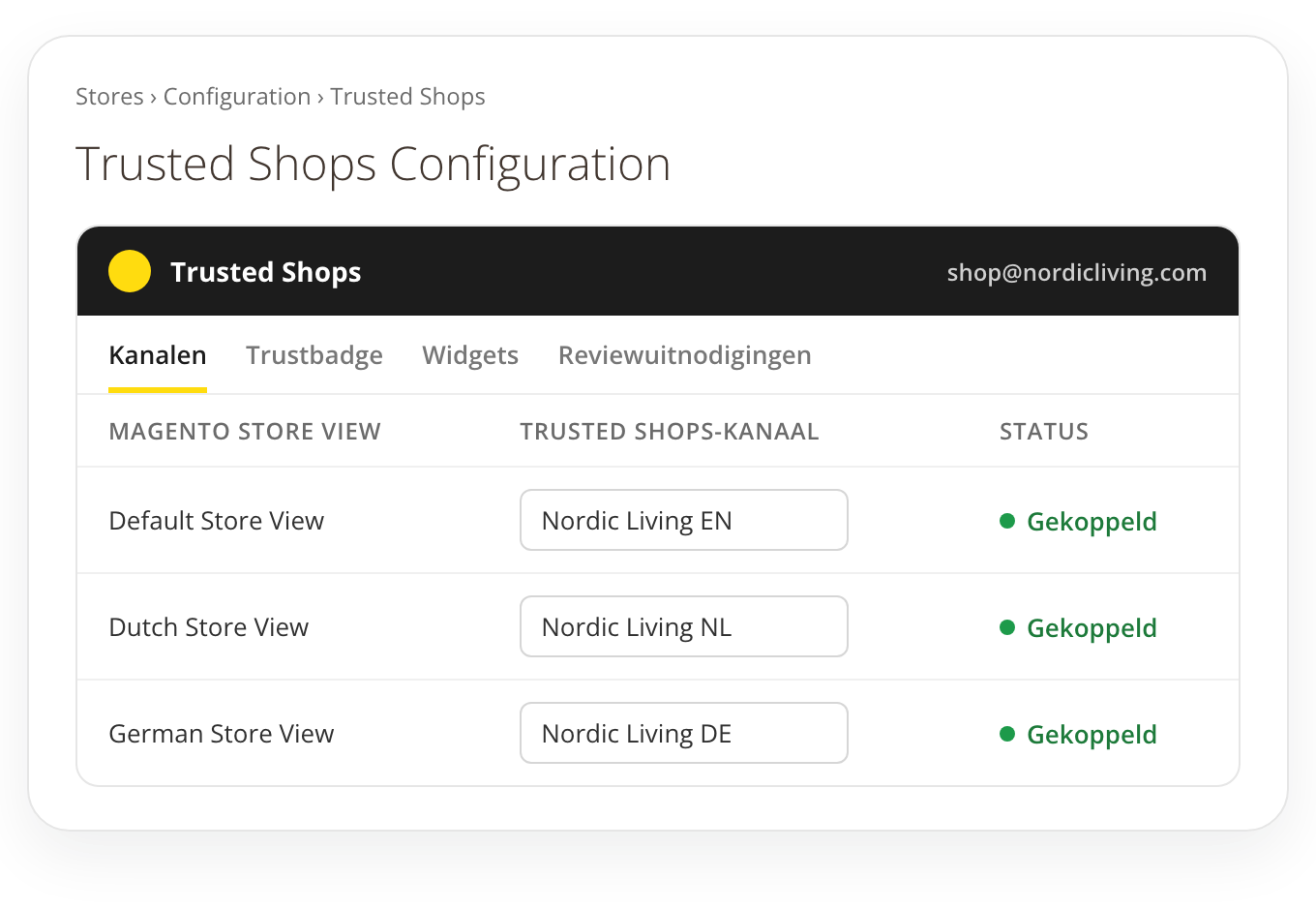 Trusted Shops-connector in de Magento 2-admin